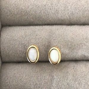 14K Yellow Gold Dainty Opal Stud Earrings